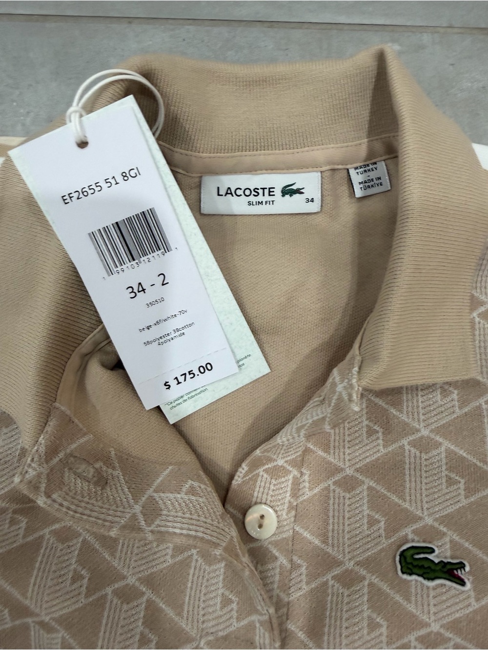 NWT Lacoste Monogram Polo Dress Beige Slim Fit Size 34 - XS - Picture 10 of 11